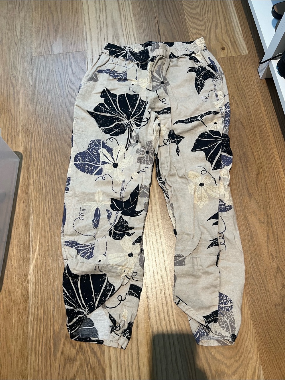 GUDRUN SJODEN Organic Cotton Blend Floral Pull On Tapered Pants Sz Medium